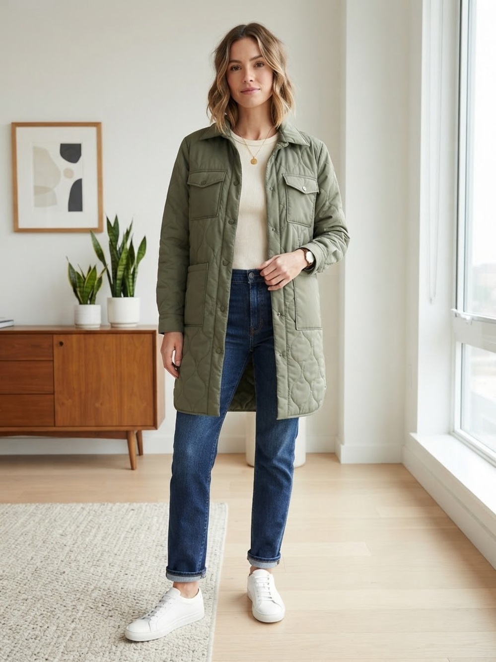 Mondetta Olive Green Quilted Shacket